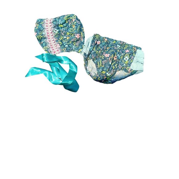 Handmade Bloomers Bonnet Panty Cover Floral Ruffles Girls 20" Waist Turquoise Pi - Picture 2 of 7